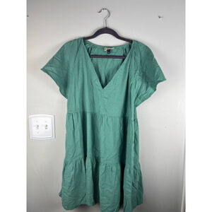Women's Universal Thread Green Tiered Mini Dress L Linen Blend Flowy